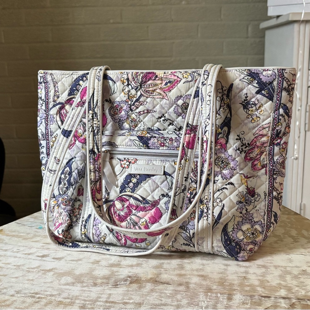 Vera Bradley Quilted Paisley Floral Tote in Cream, Pink & Purple